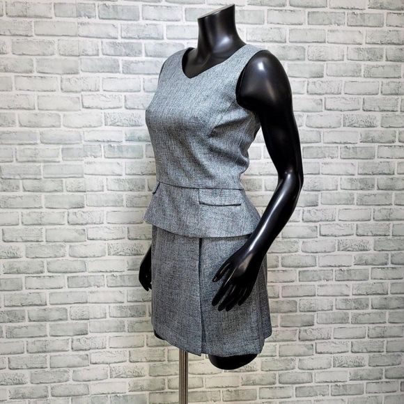 Vintage 90s Y2K Rampage Blue Grey Tweed 2pc Set Peplum Tank & Wrap Mini‎ Skirt - Picture 4 of 11